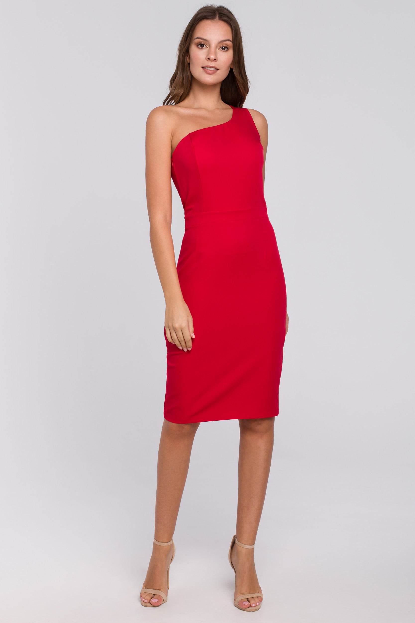 One-shoulder Sheath Dress Red