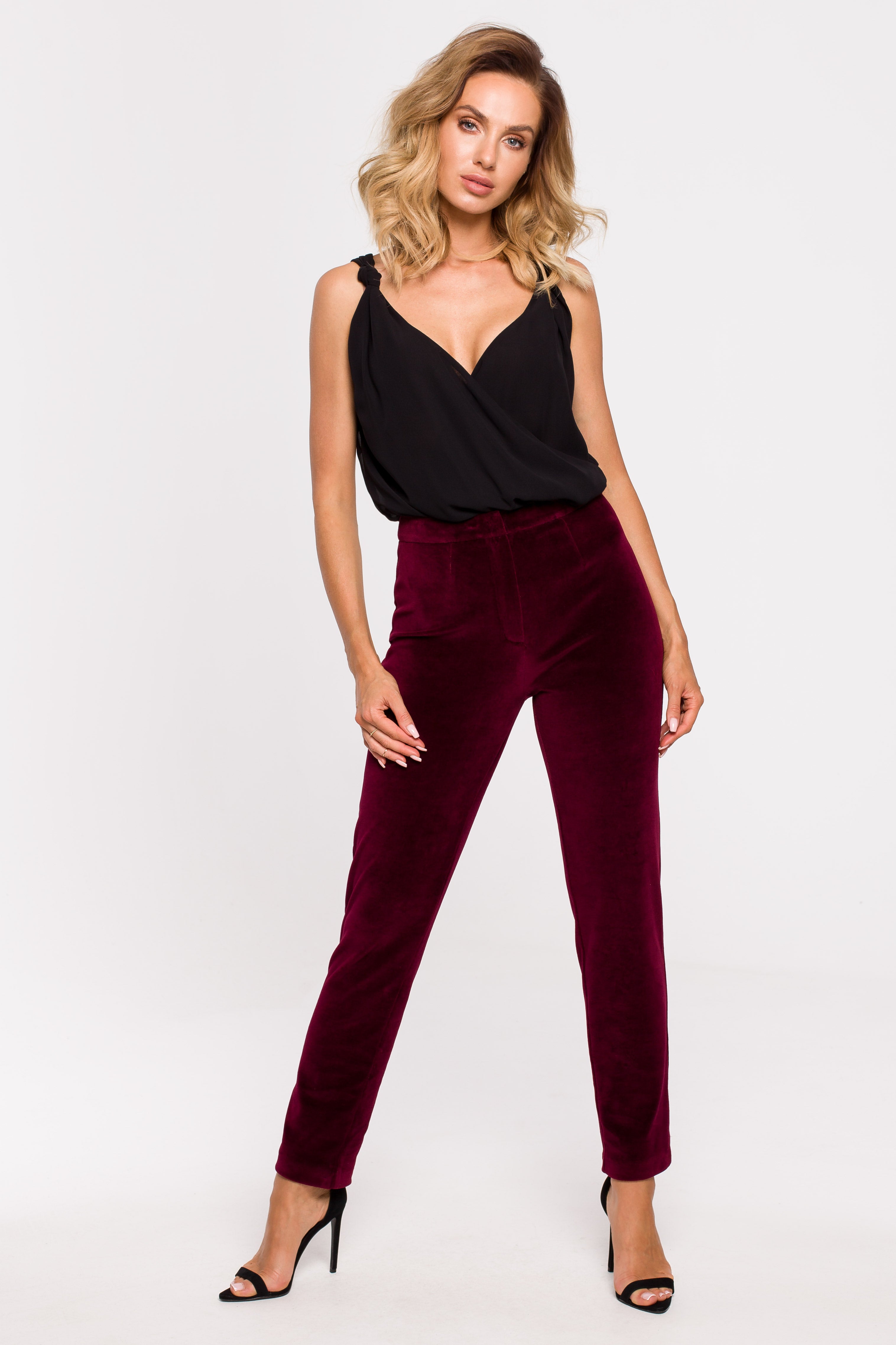 Buy Wine Red Velvet Trousers Suit Separate at Strictly Influential