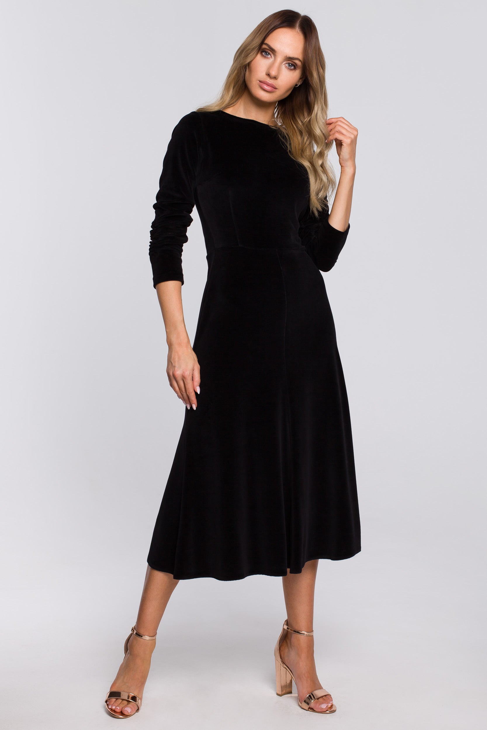 A-line Midi Velvet Dress | Strictly In | Black