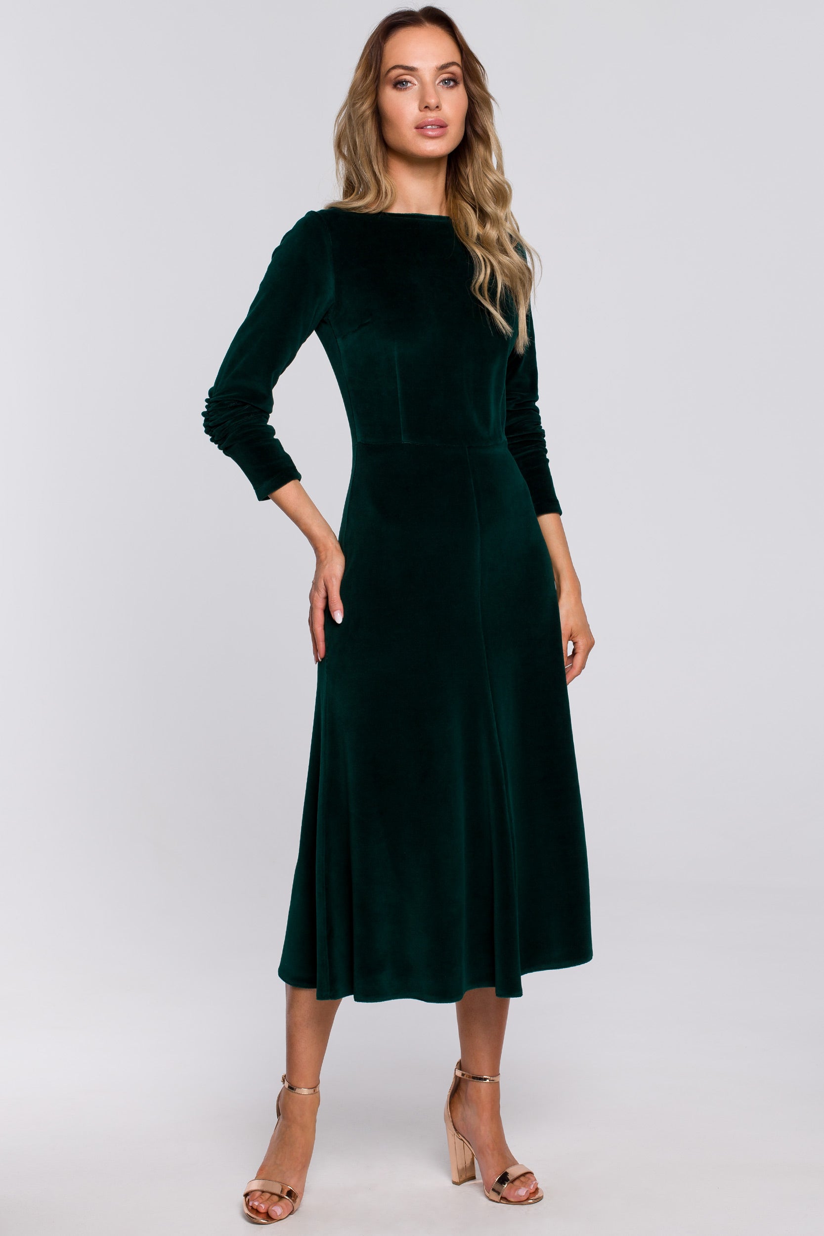 A-line Midi Velvet Dress | Strictly In | Green