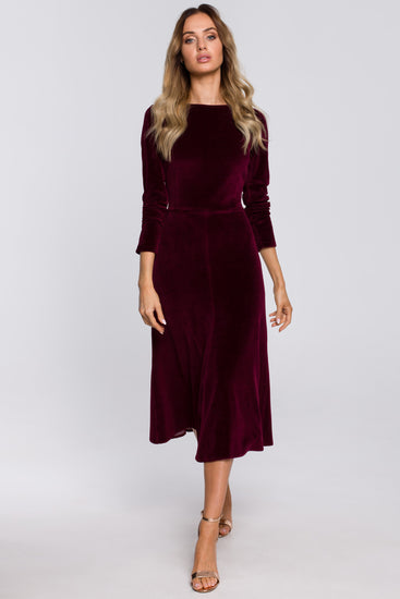 A-line Midi Velvet Dress | Strictly In | Wine Red