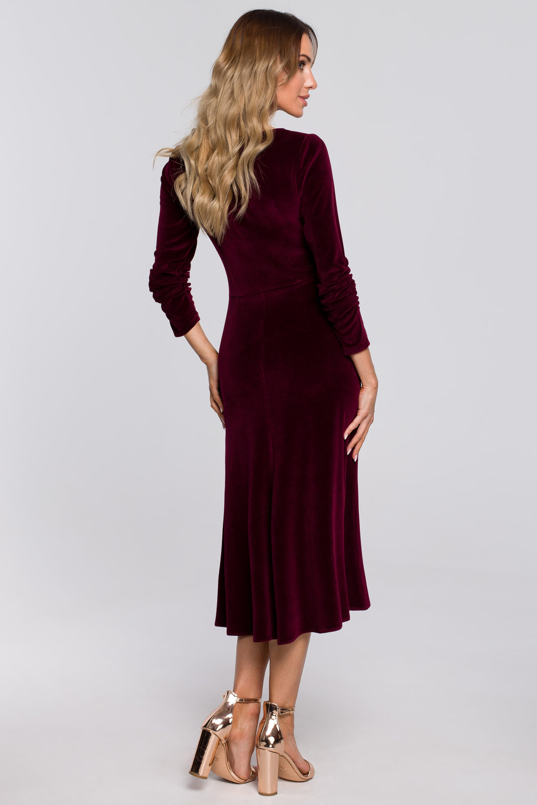 A-line Midi Velvet Dress | Strictly In | Wine Red