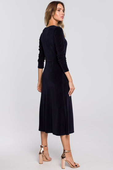 A-line Midi Velvet Dress | Strictly In | Navy Blue