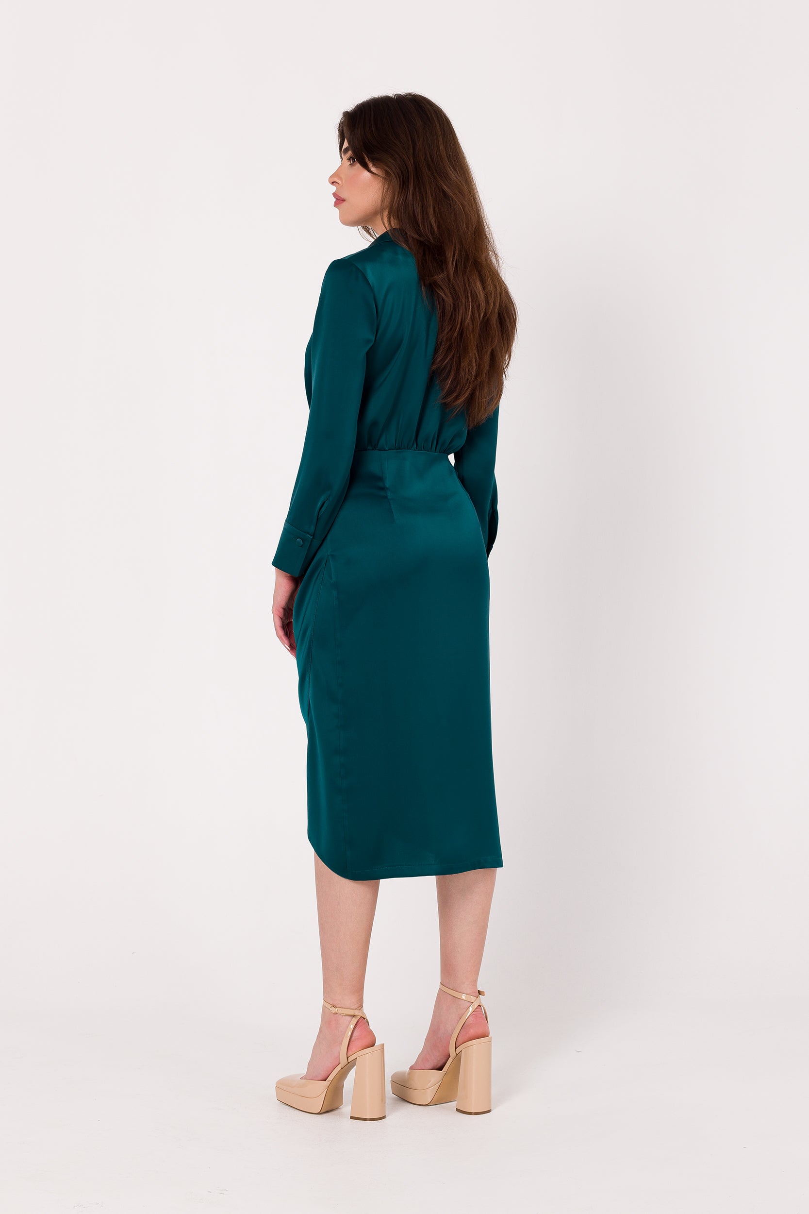 Asymmetric Midi Green Satin Dress | Strictly In | Dance into the night with our Asymmetric Midi Satin Dress. Crafted from luxurious satin, its unique design adds flair to your party ensemble. Discover a fresh take on festive fashion.