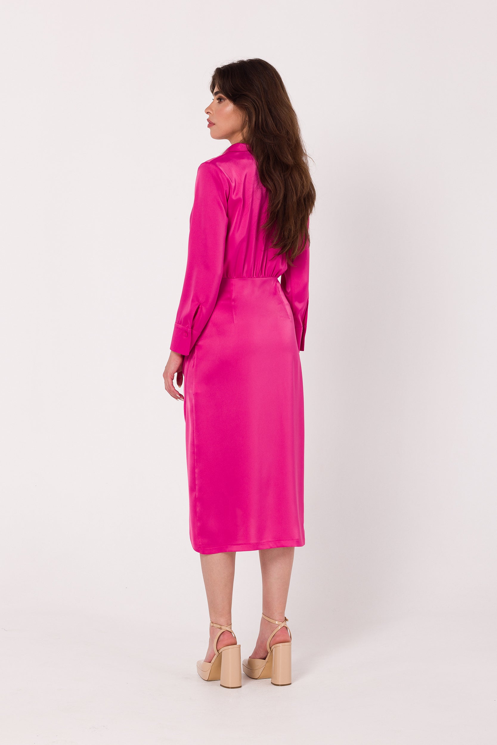 Asymmetric Midi Pink Satin Dress | Strictly In | Dance into the night with our Asymmetric Midi Satin Dress. Crafted from luxurious satin, its unique design adds flair to your party ensemble. Discover a fresh take on festive fashion.