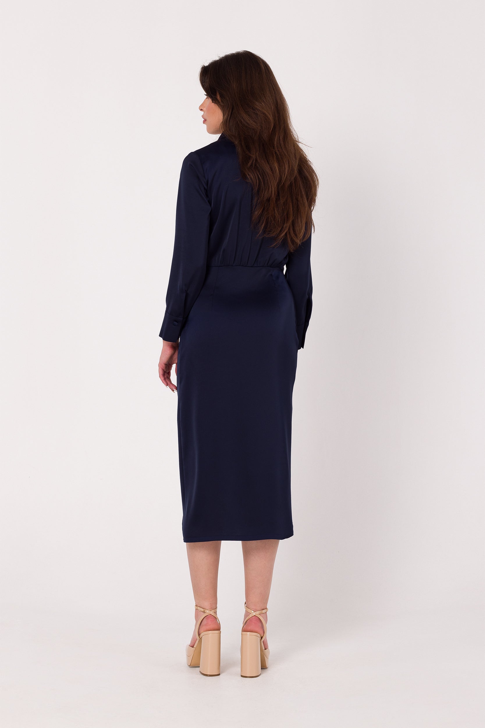 Asymmetric Midi Night Blue Satin Dress | Strictly In | Dance into the night with our Asymmetric Midi Satin Dress. Crafted from luxurious satin, its unique design adds flair to your party ensemble. Discover a fresh take on festive fashion.