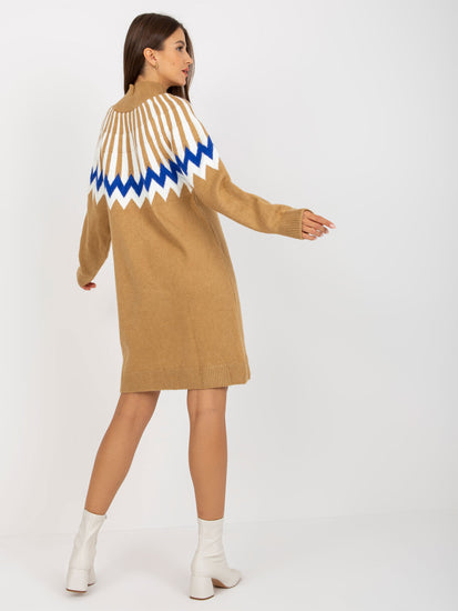 Camel Turtleneck Knitted Dress
