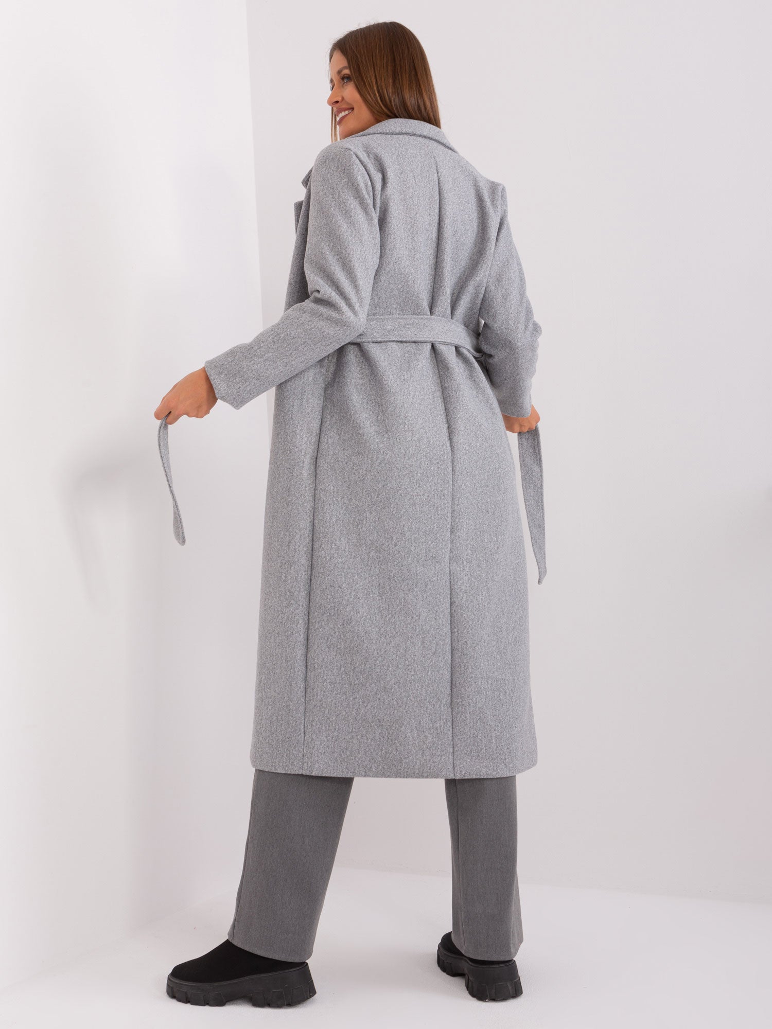 Belted Coat Grey Transitional with Button