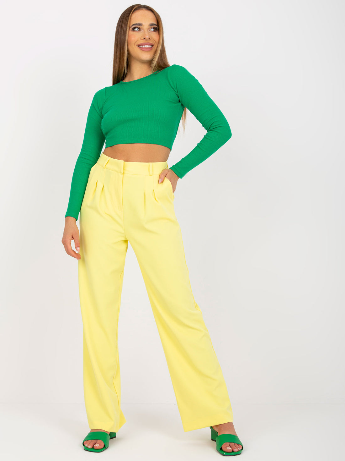 Butter Color Wide Leg Pants with Pockets