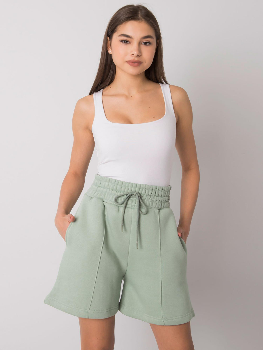 Cotton High-waist Shorts Mint