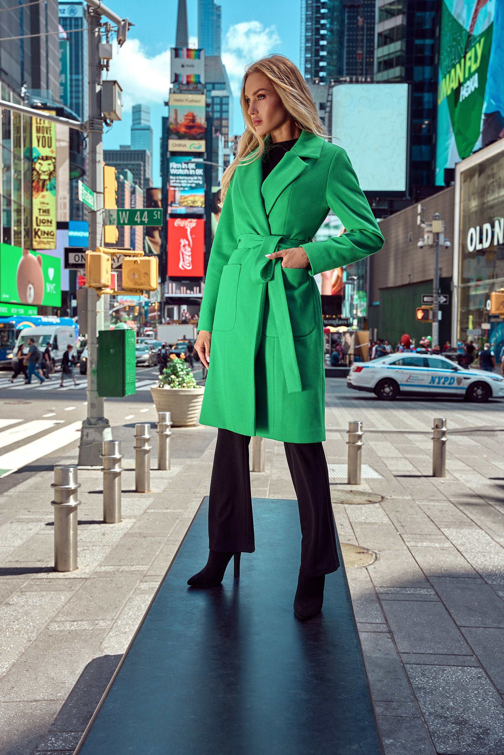 Fleece Coat with Belt and Pockets | Strictly In | Green Belted Coat