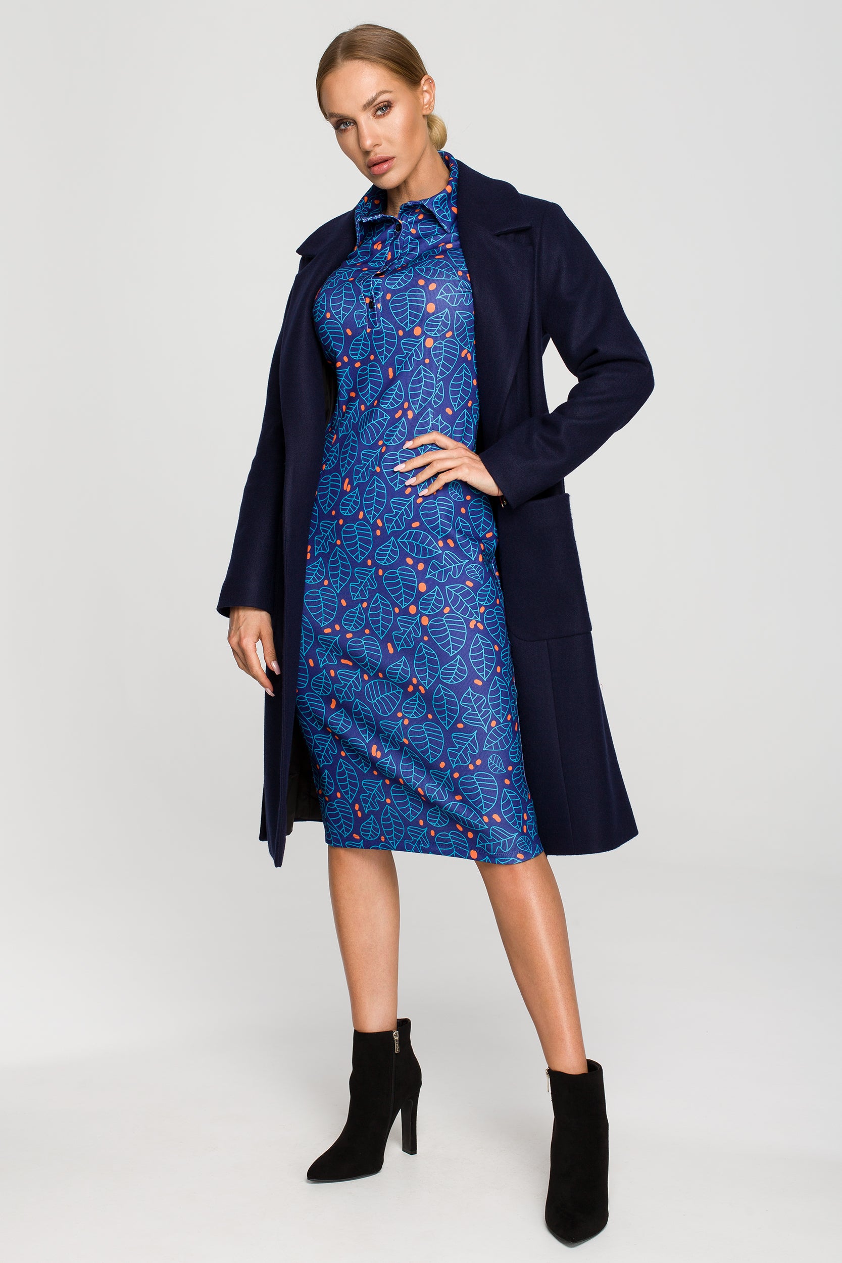 Fleece Coat with Belt and Pockets | Strictly In | Navy Blue Belted Coat
