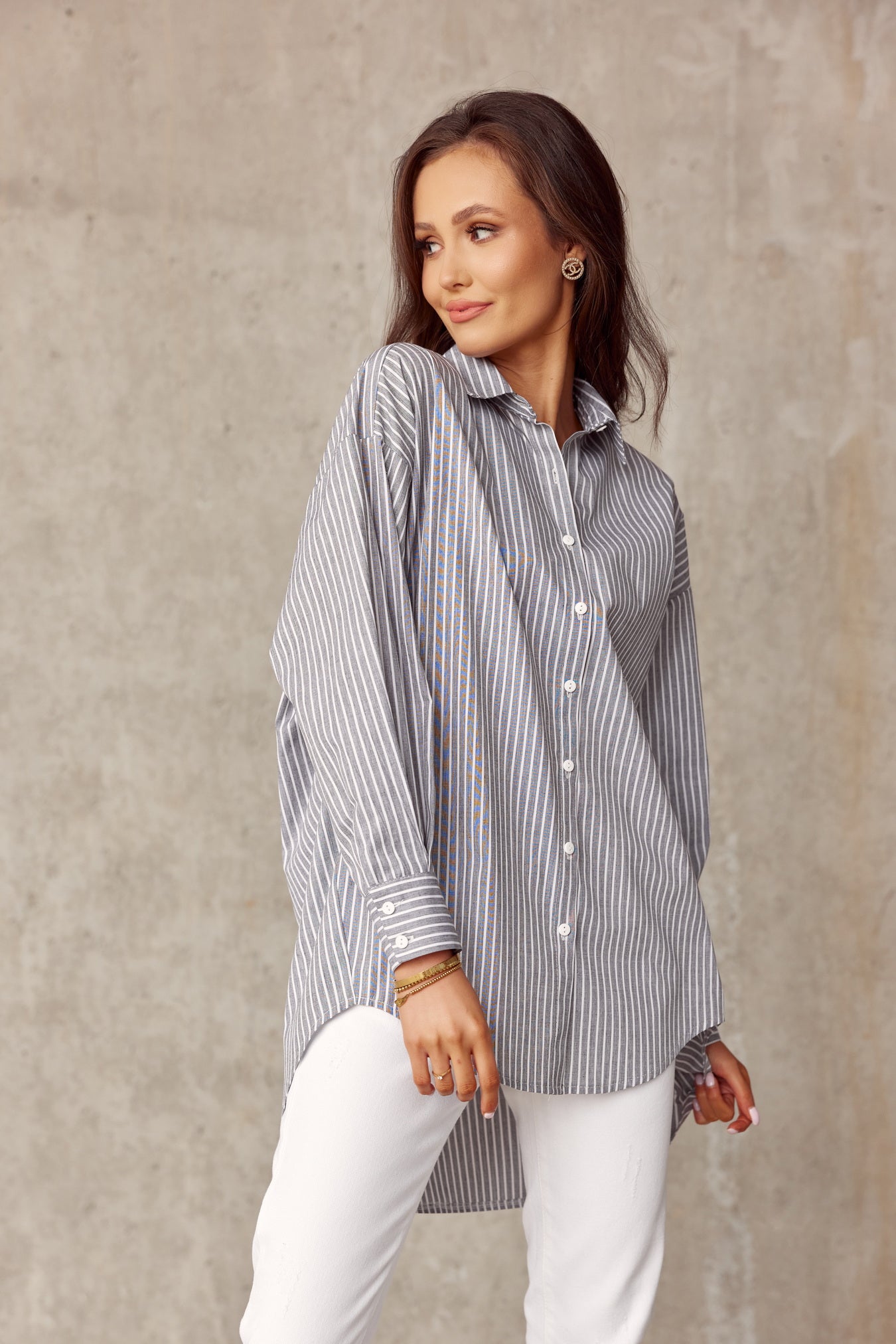 Grey Oversized Striped Shirt | Strictly Influential