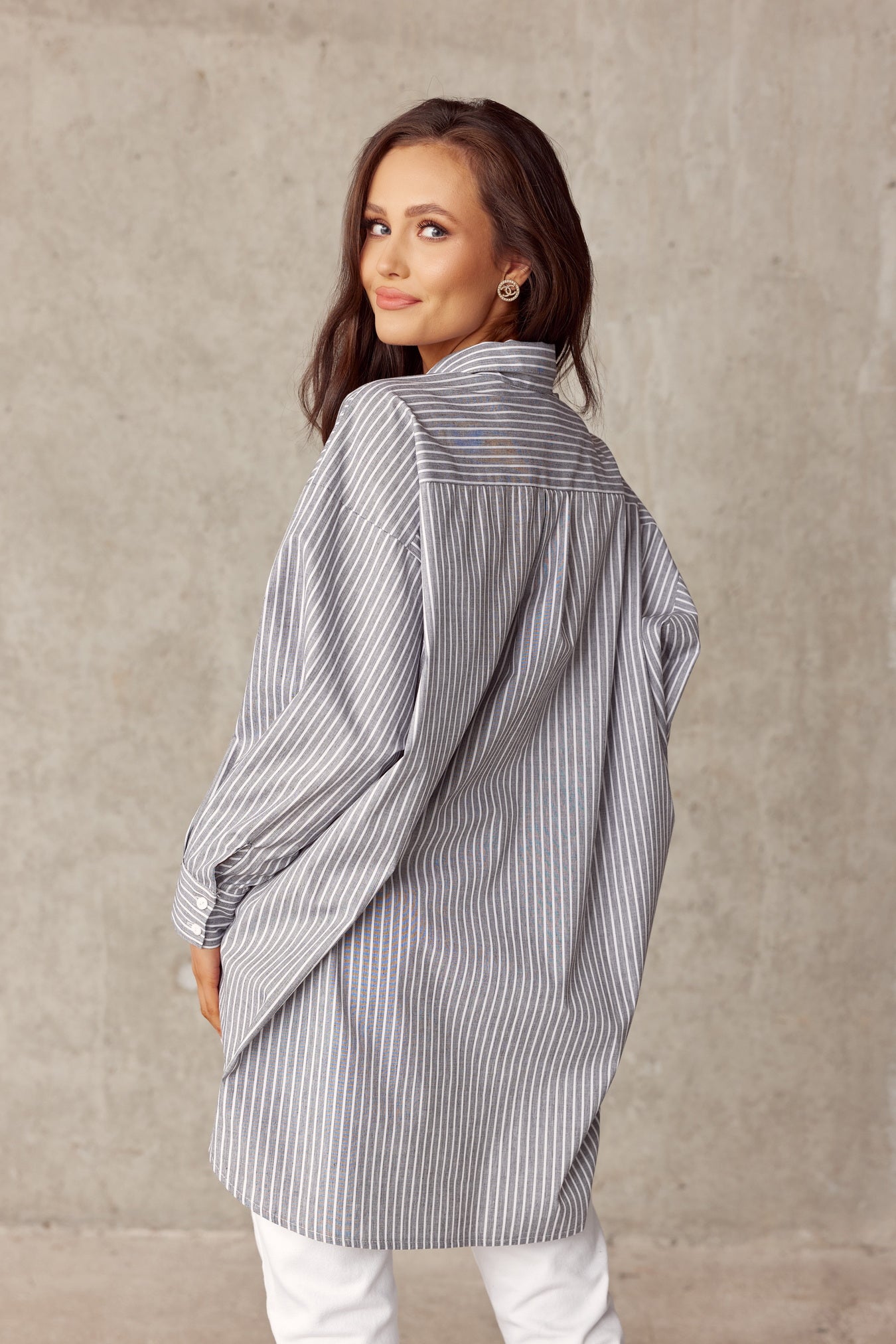 Grey Oversized Striped Shirt | Strictly Influential