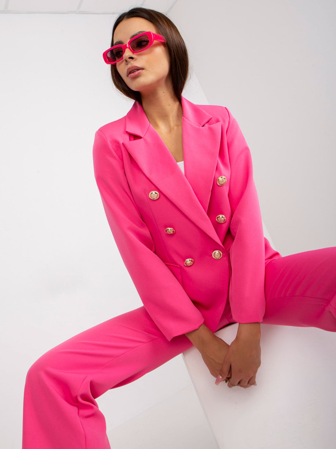Hot Pink Double Breasted Suit Blazer