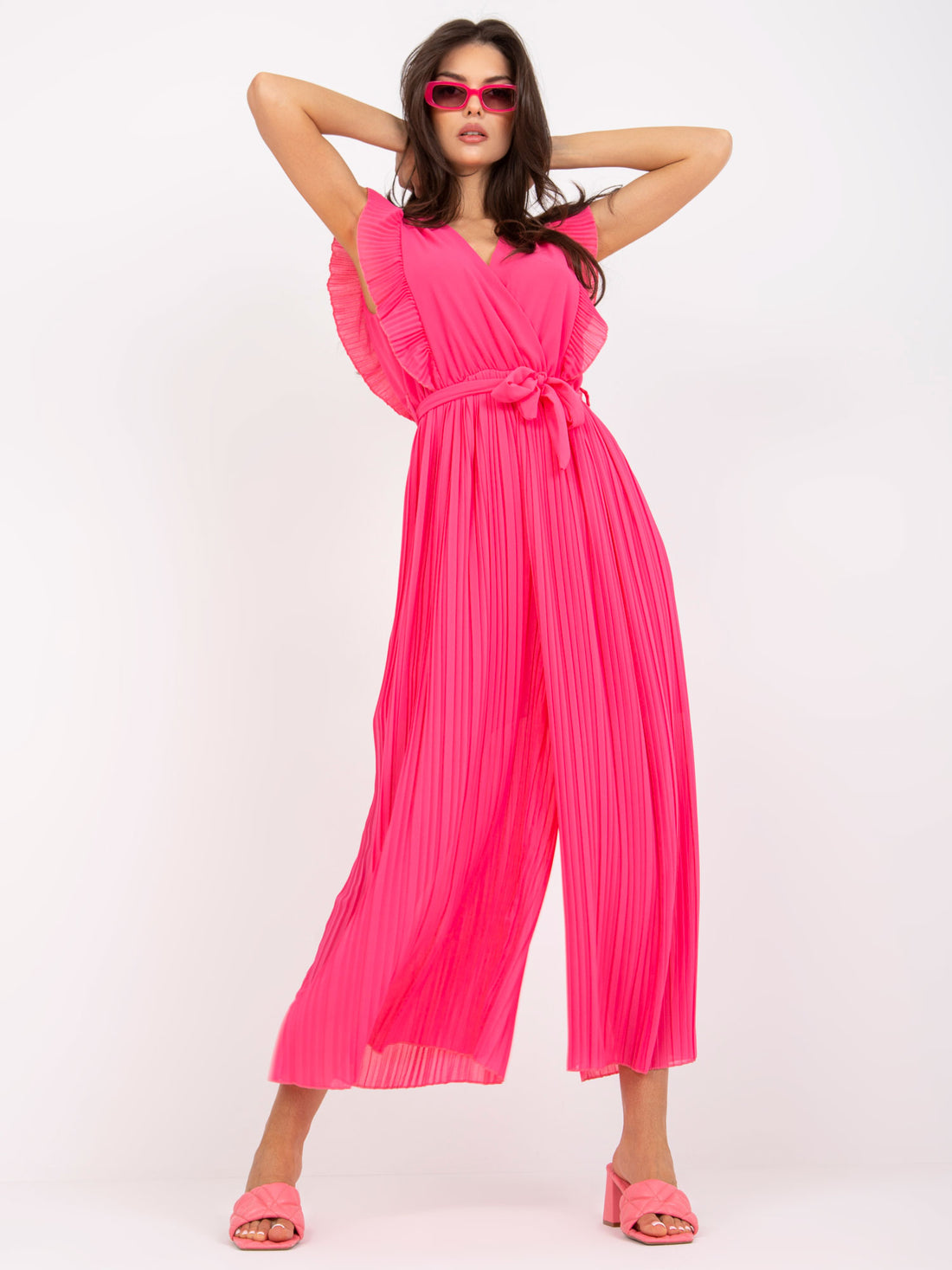 Hot Pink Pleated Jumpsuit