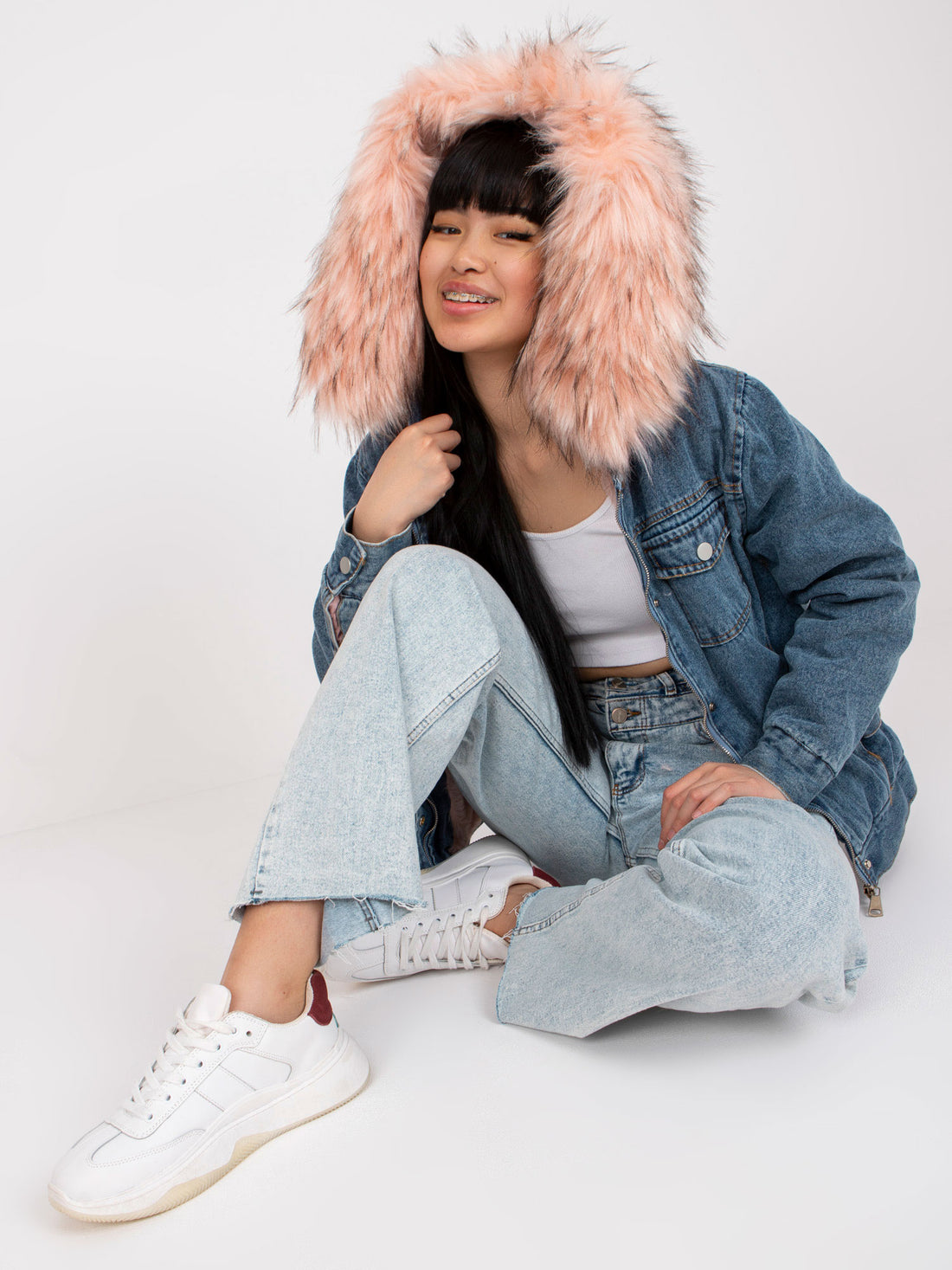 Jeans Jacket with Fur and Hood