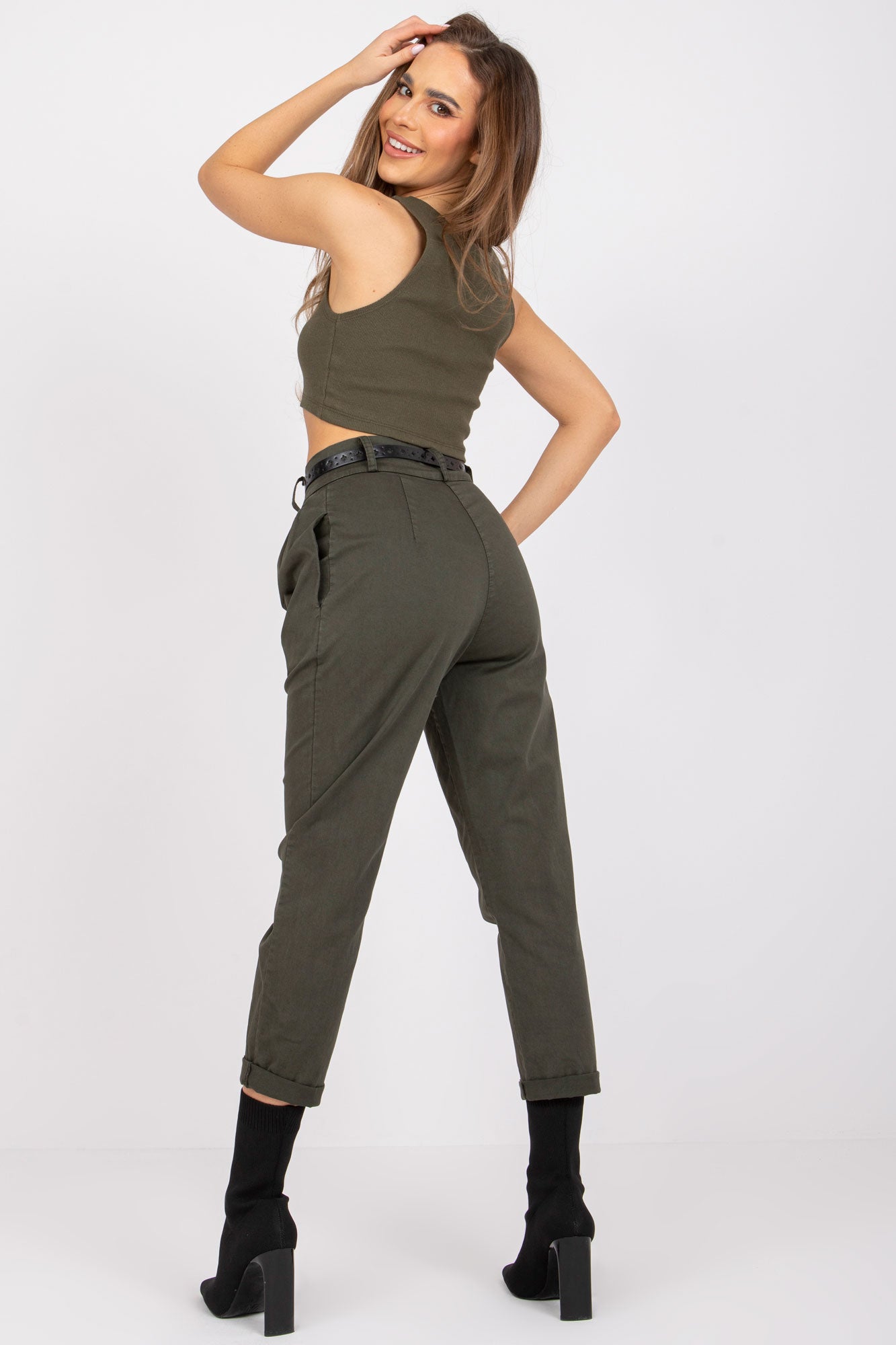 Discover timeless style with our Khaki Pleated Trousers with Belt. These trousers offer a classic pleated design and include a coordinating belt for a personalized fit. With trendy turned-up cuffs, they blend classic and contemporary fashion seamlessly. Upgrade your wardrobe with this versatile choice today.