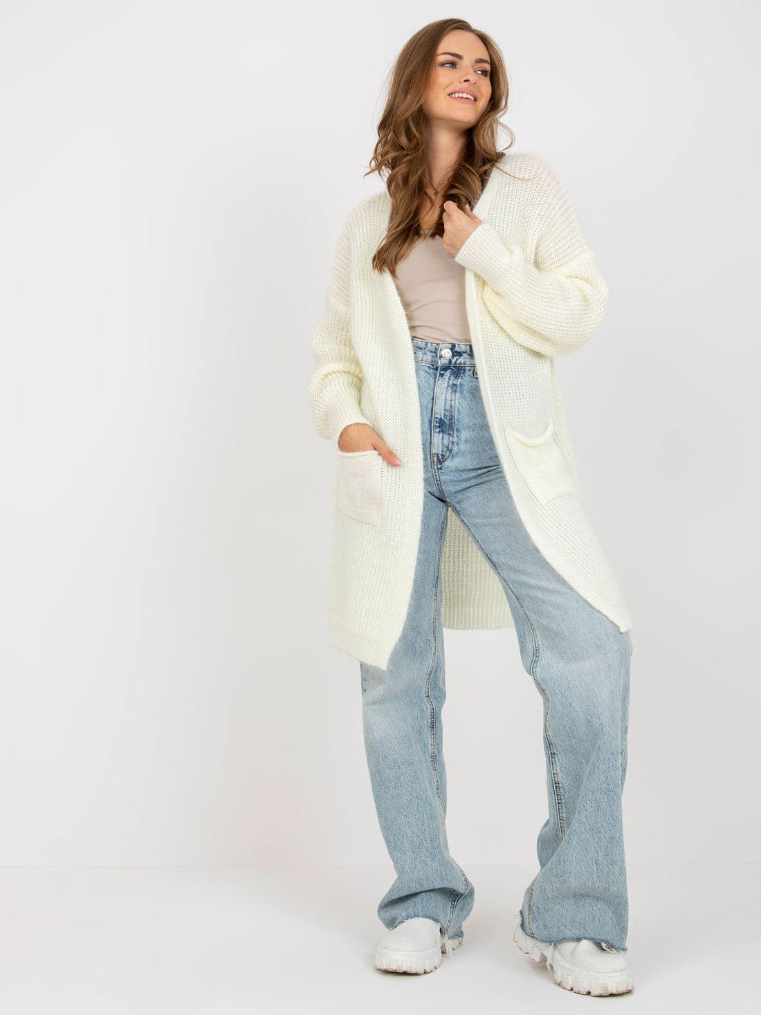 Long Knit Mohair Cardigan with Front Pockets