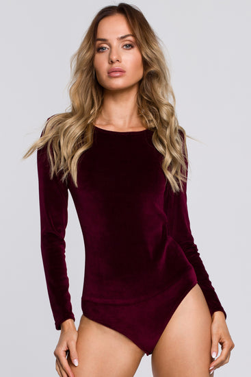 Long Sleeve Velvet Bodysuit | Strictly In | Wine Red