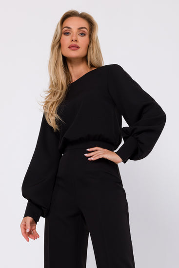 Long-sleeve Jumpsuit Elegance | Strictly In | Unveil timeless charm at every event this party season in our woven jumpsuit with bishop sleeves, crew neck, and wide-creased legs. Effortless sophistication for the modern woman.
