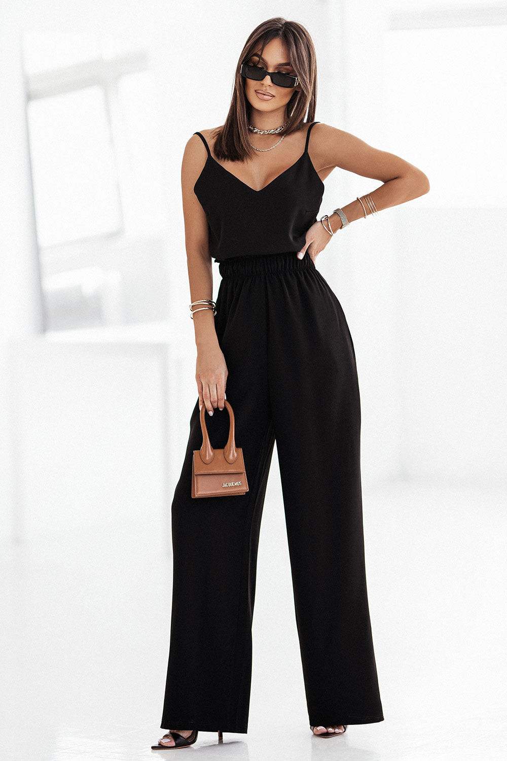Wide Leg Trousers Loose High Waisted Black