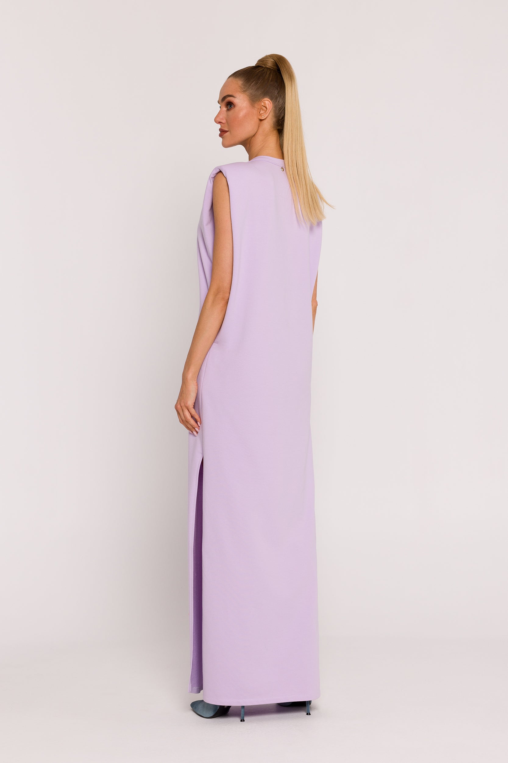 Padded Shoulder Maxi Dress Lavender