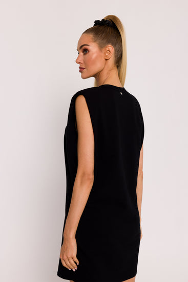 Padded Shoulder Mini Dress Black