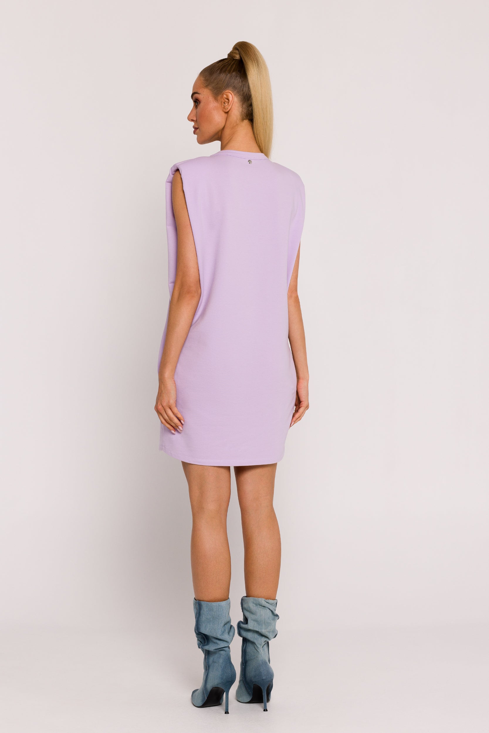 Padded Shoulder Mini Dress Lavender