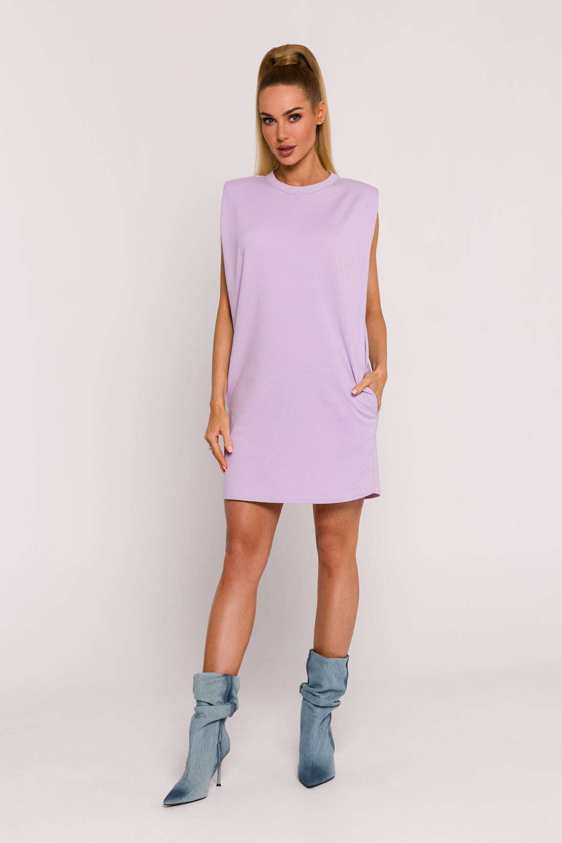 Padded Shoulder Mini Dress Lavender