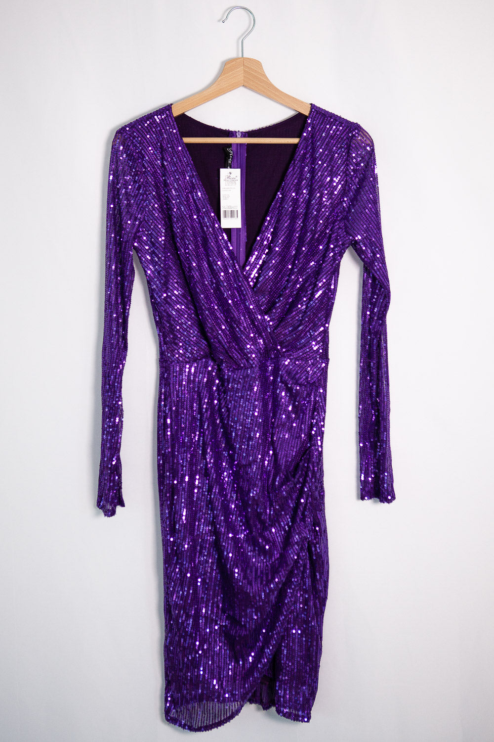Purple Mini Dress Sequin V-neck Asymmetrical