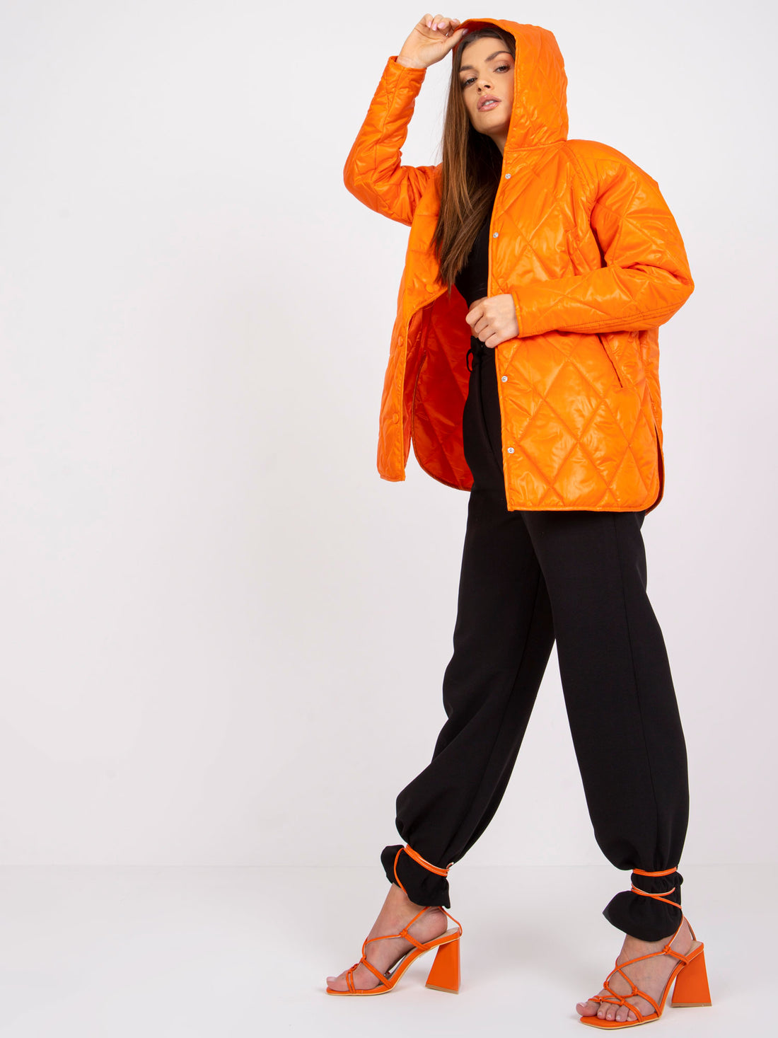 Quilted Jacket with Hood Transitional Orange