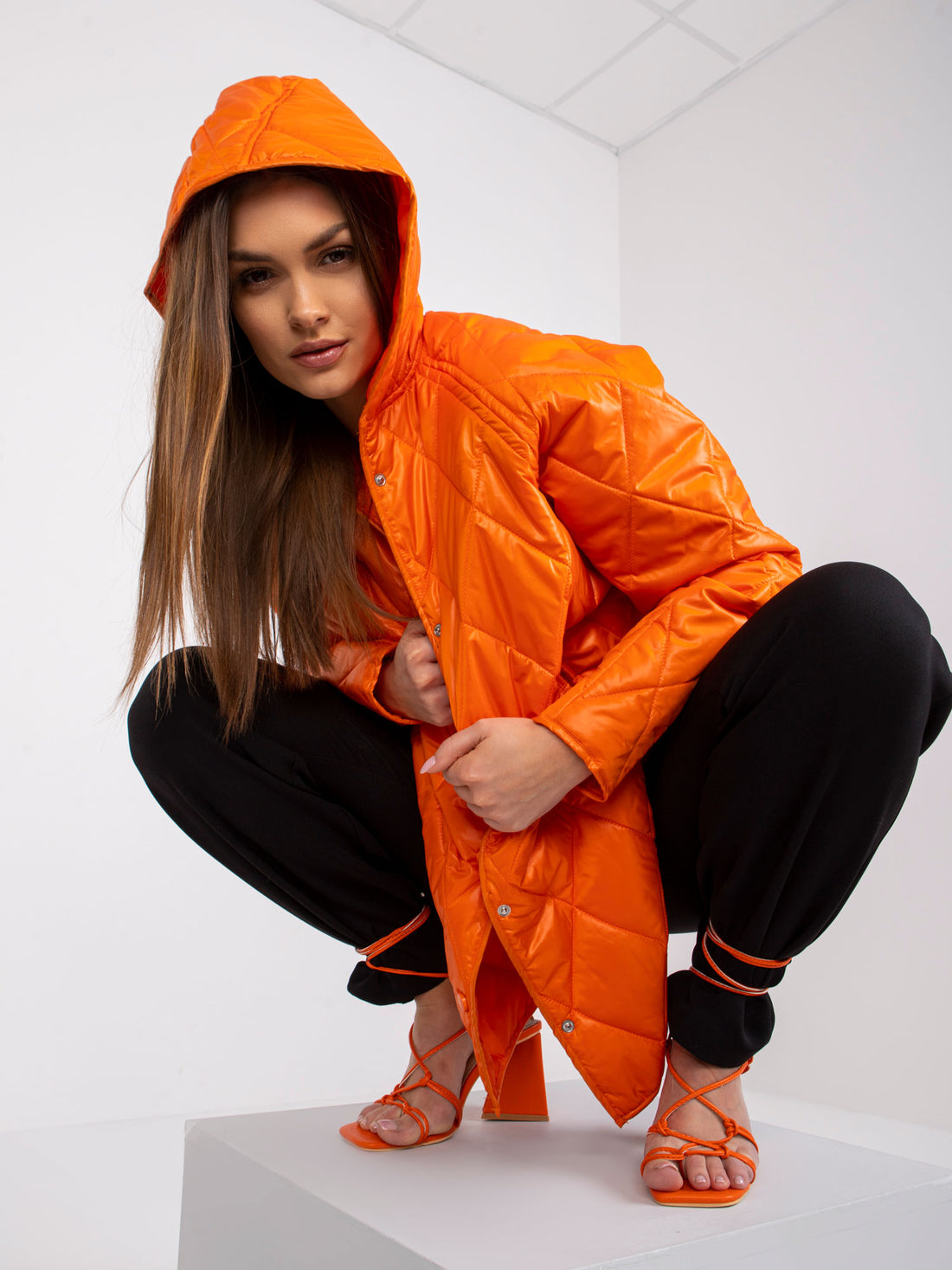 Quilted Jacket with Hood Transitional Orange