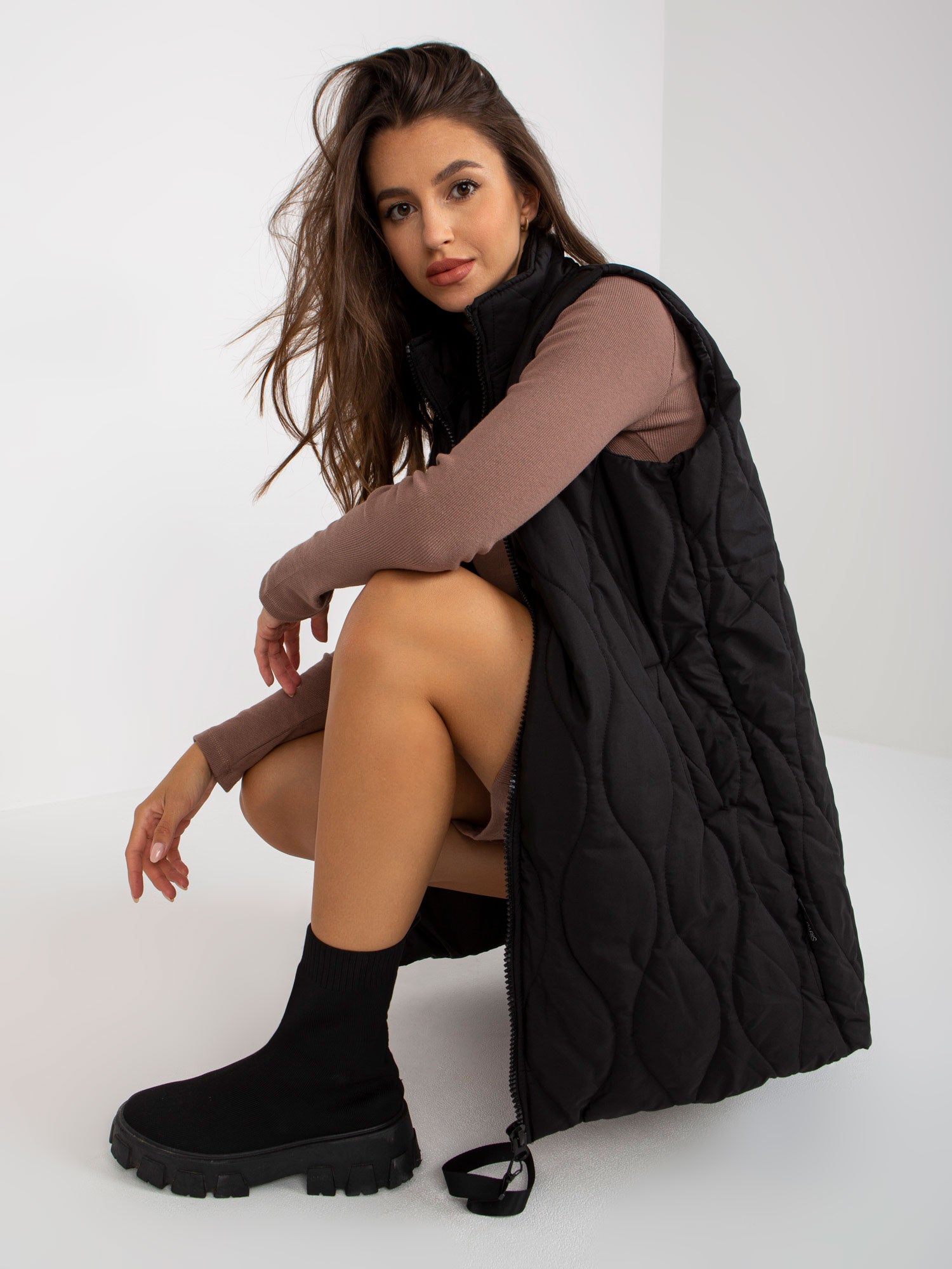 Quilted Sleeveless Vest Black