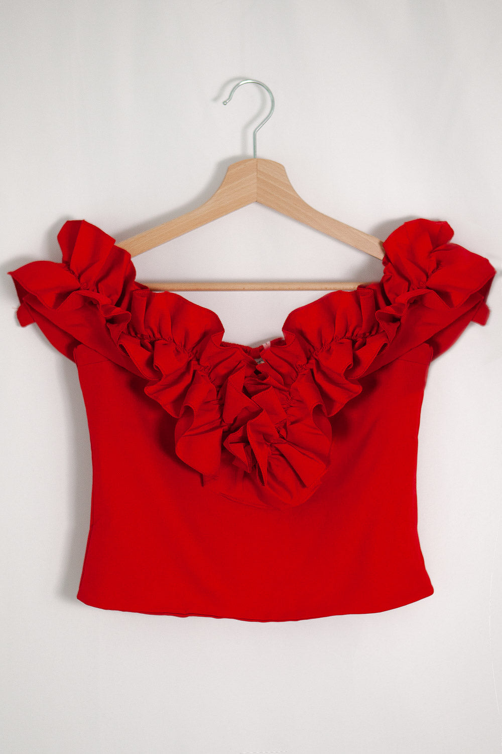 Red Off Shoulder Top with Ruffles
