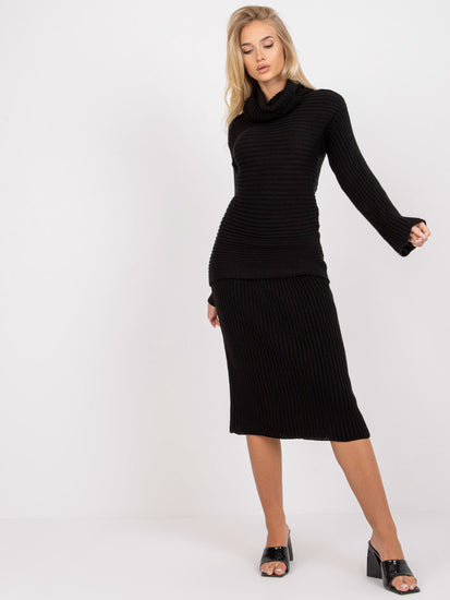 Knitted Matching Set Skirt Two Piece Black