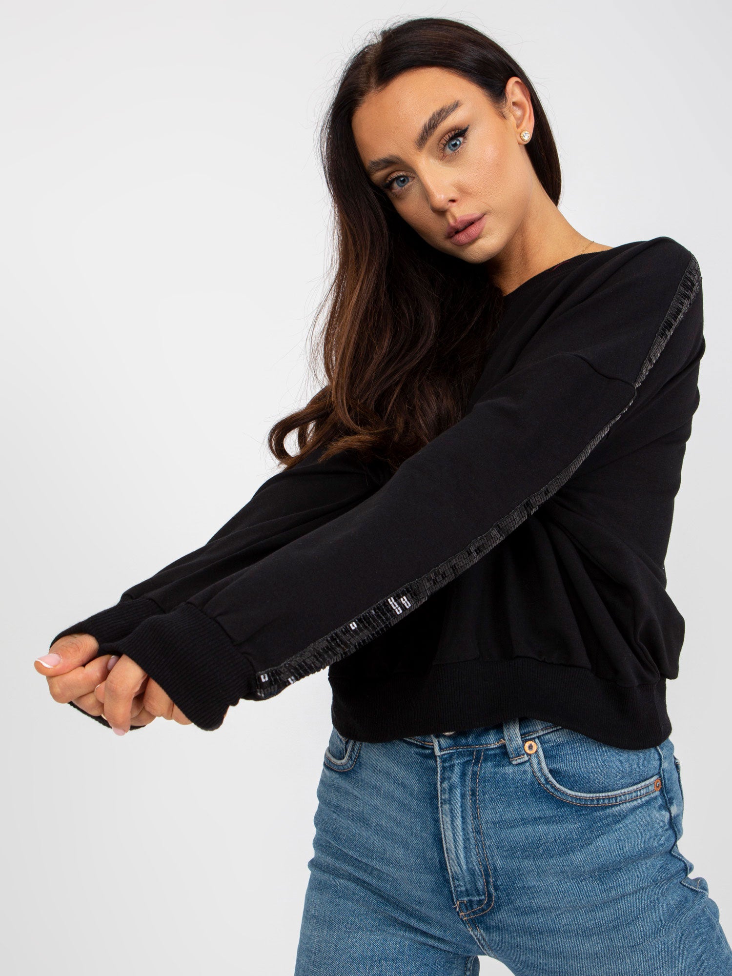 Sequins Sleeve Sweatshirt Black