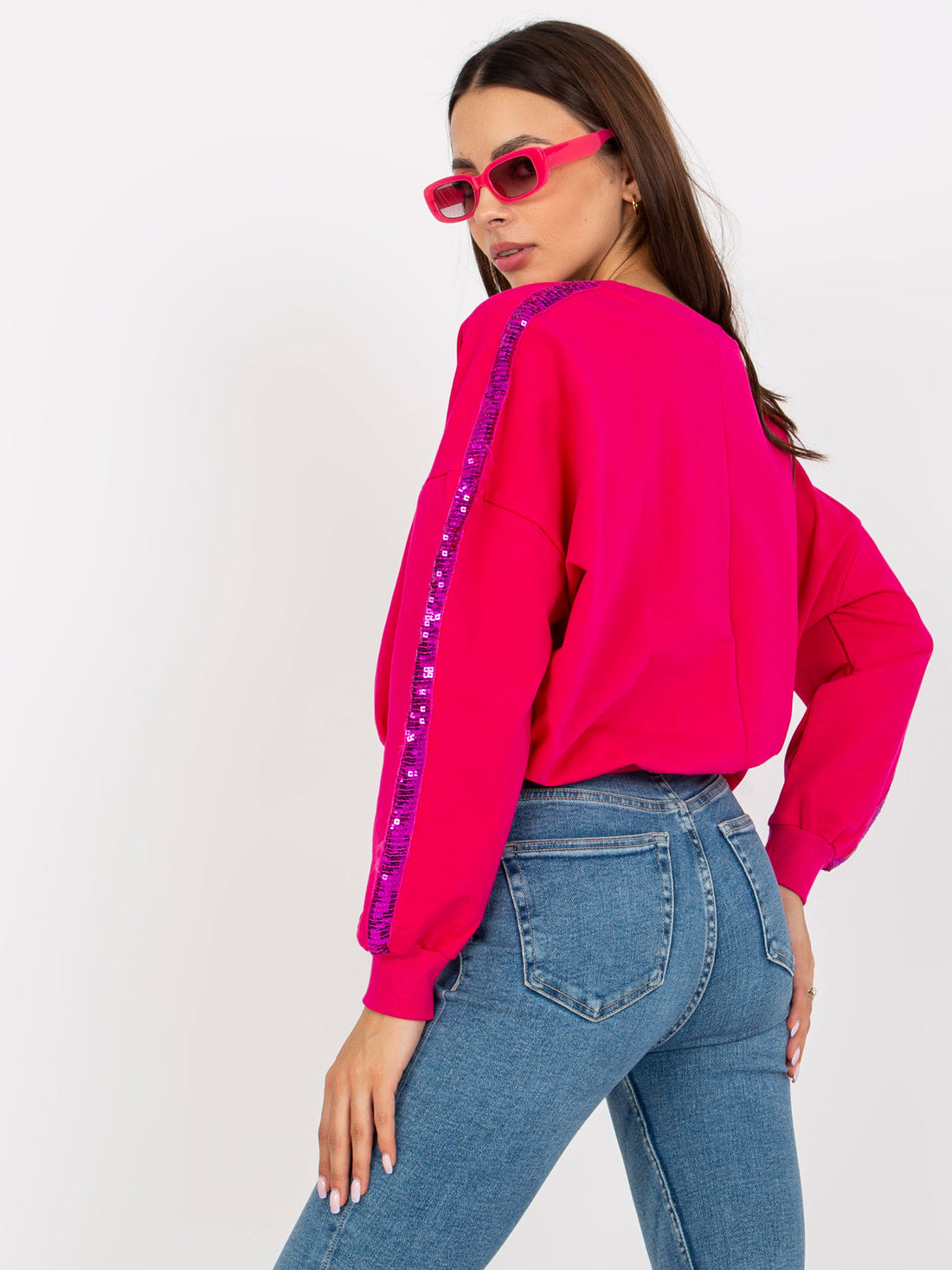 Sequins Sleeve Sweatshirt Hot Pink