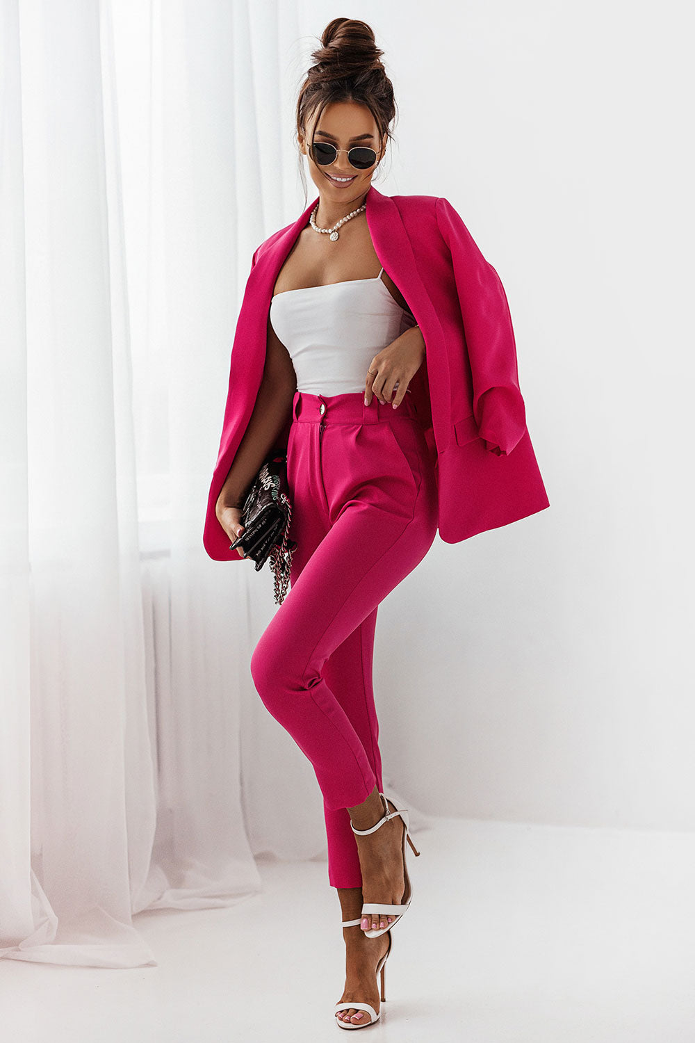 Fuchsia Suit Womens Set Blazer with Pants