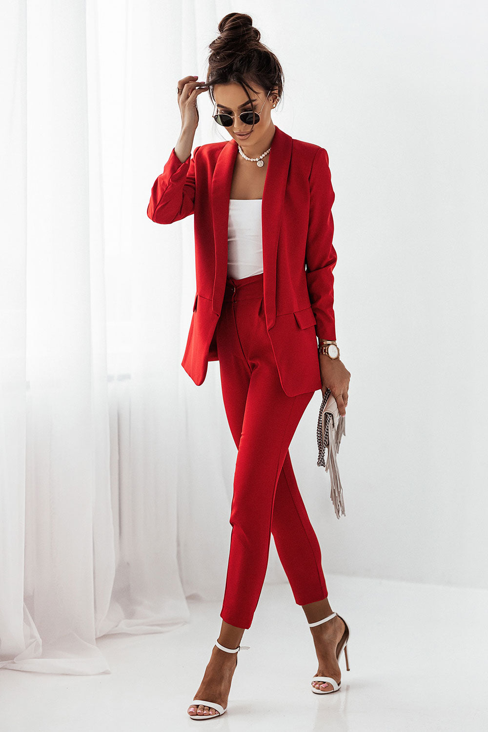 Red Suit Womens Set Blazer with Pants