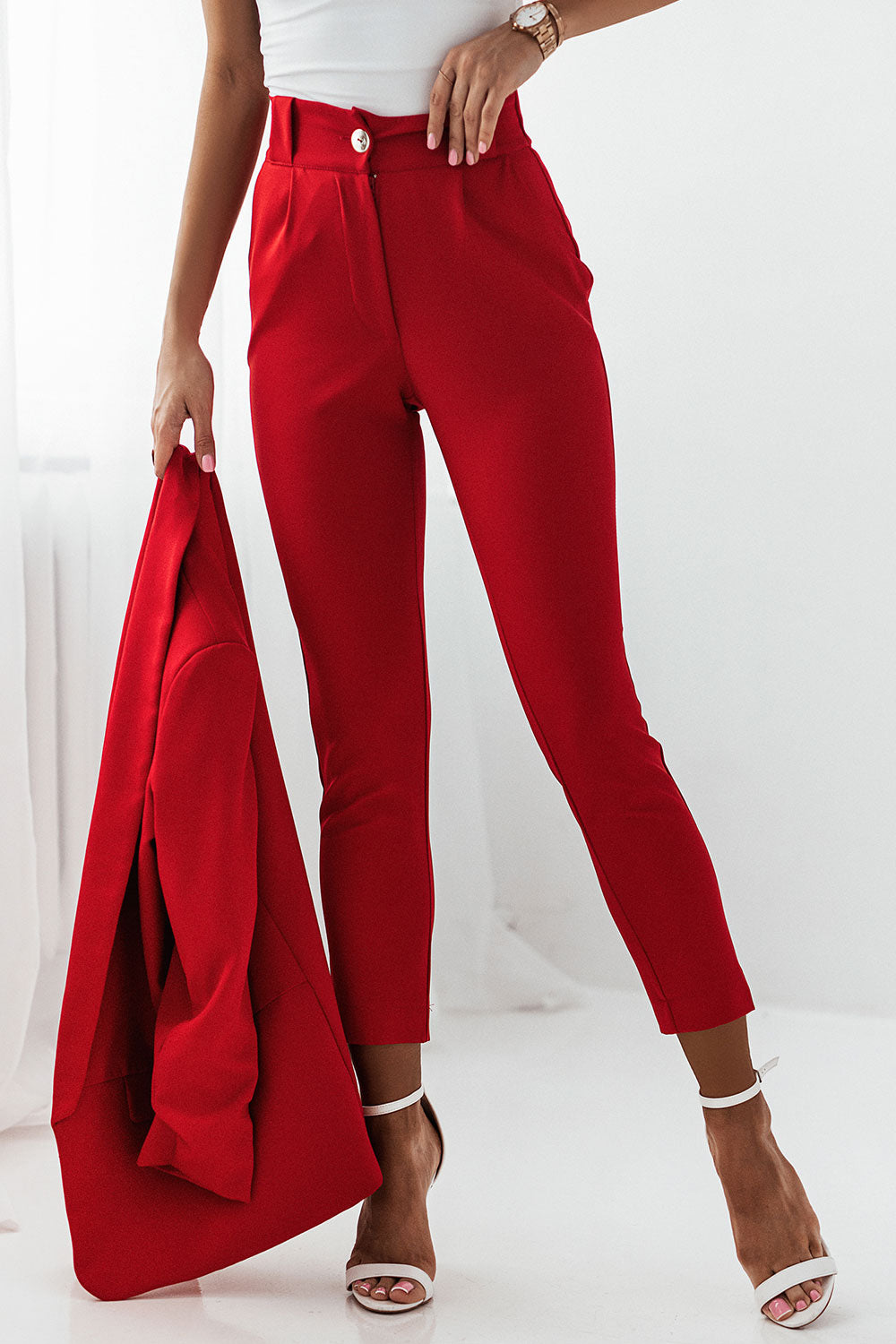 Red Suit Womens Set Blazer with Pants