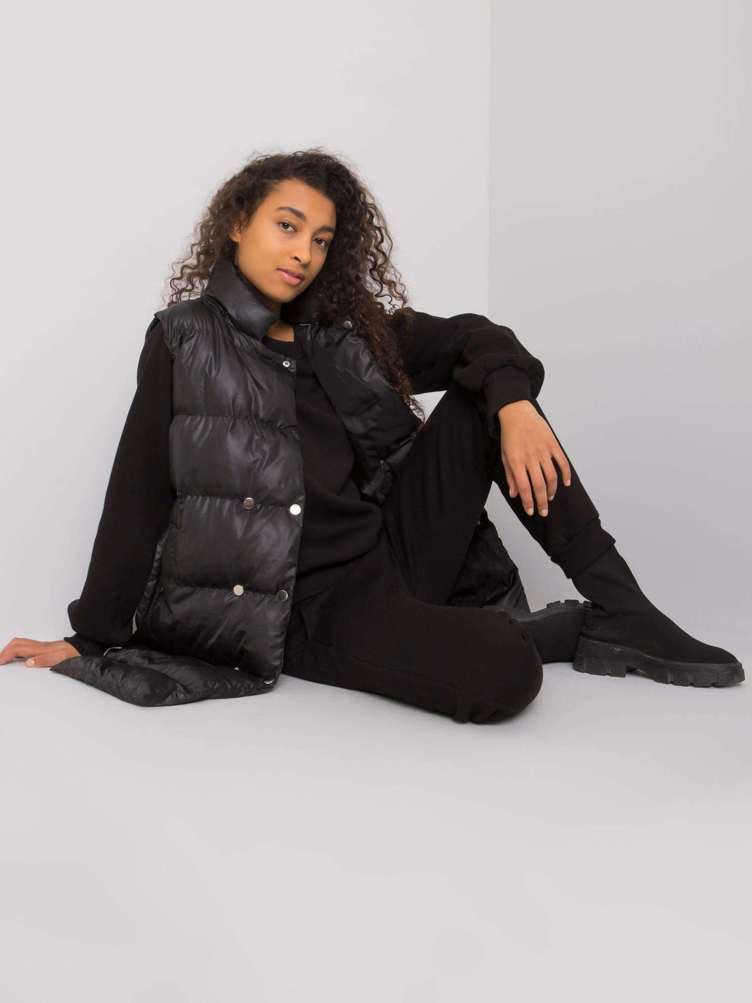 Three Piece Joggers Set with Puffer Vest Black