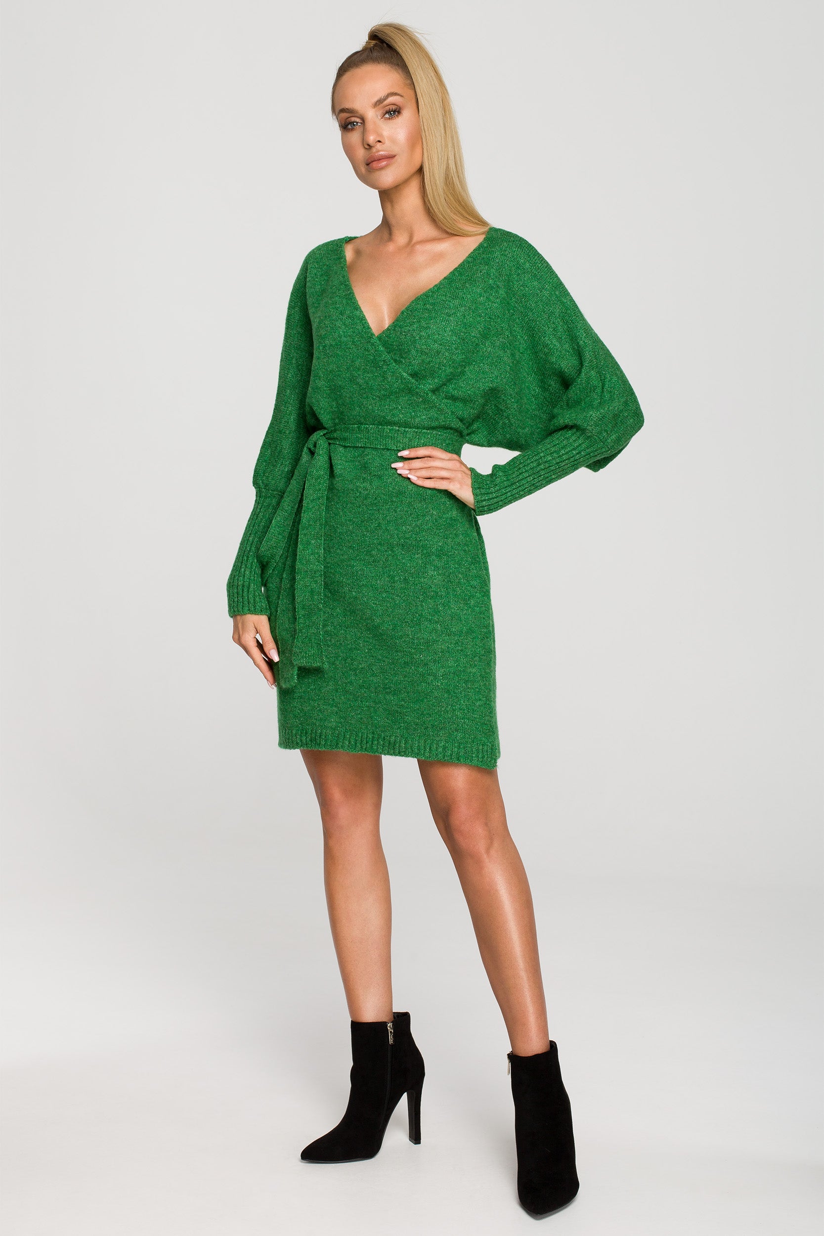Wrap Mini Sweater Dress | Strictly In | Discover warmth and style in our chunky knit, relaxed-fit wrap sweater dress. Featuring a tie detail and mini length this dress is your go-to for winter chic.