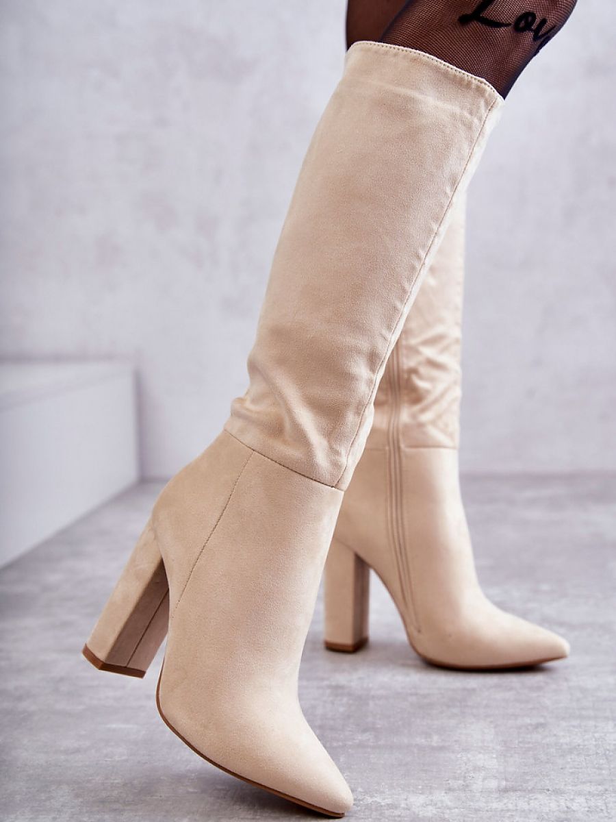 Suede Leather Heeled Boots Vegan