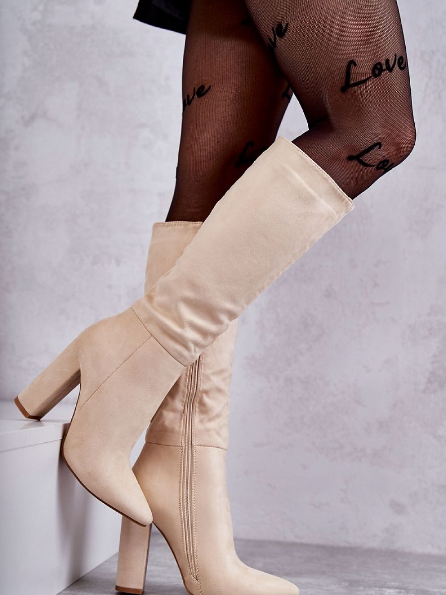 Suede Leather Heeled Boots Vegan
