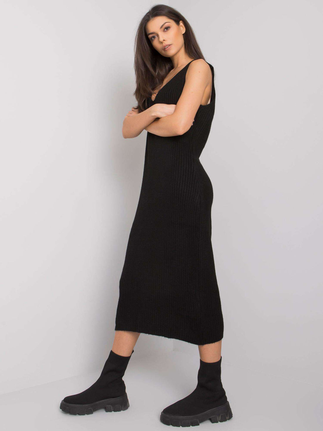 2-piece Matching Set Knitted Dress Black