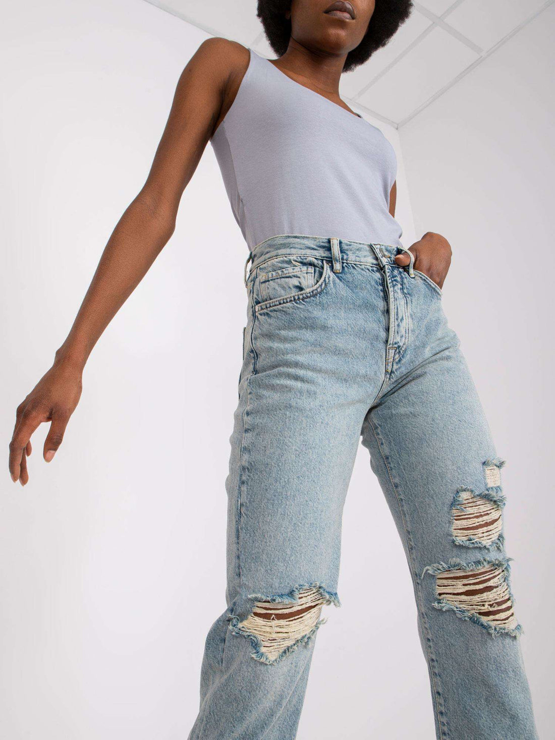 Ripped Cropped Jeans Cotton