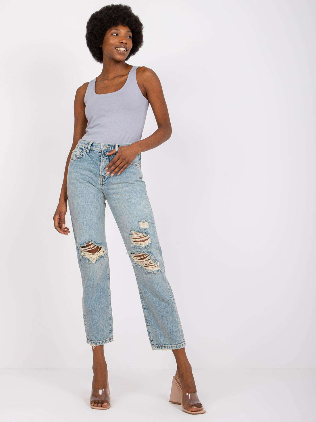Ripped Cropped Jeans Cotton
