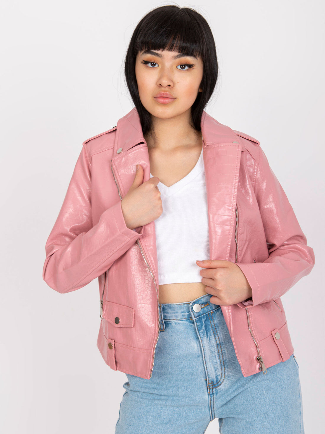 Pink PU Leather Jacket