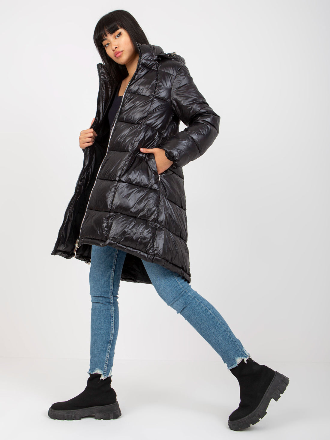 Long Oversize Puffer Jacket with Hood A-line